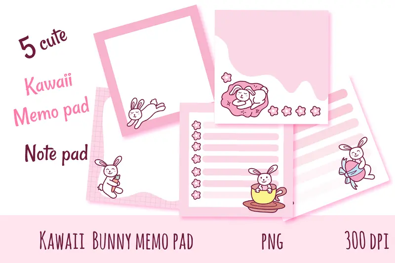 Kawaii style printable bunny memopad